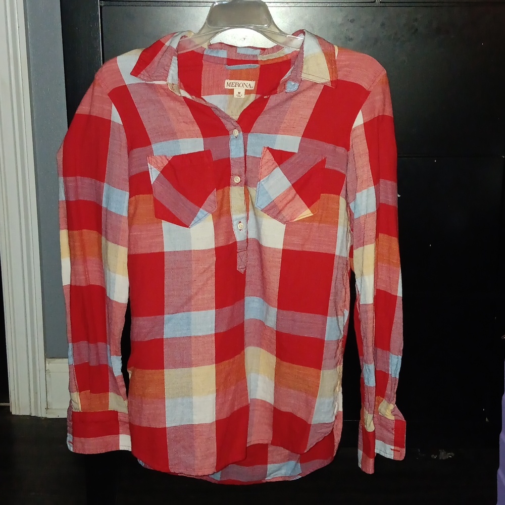 Merona Blouse Shirt Top Button Pullover Long Sleeve